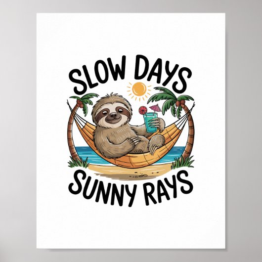 Zomer Vibes Sloth Funny Lazy Float Poster (Voorkant)
