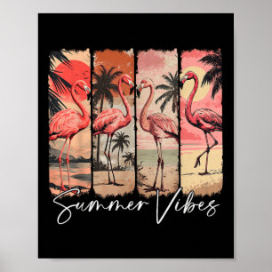 Zomer Vibes Strand Roze Flamingo Palmboom Zomer Poster