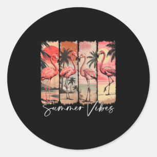 Zomer Vibes Strand Roze Flamingo Palmboom Zomer Ronde Sticker