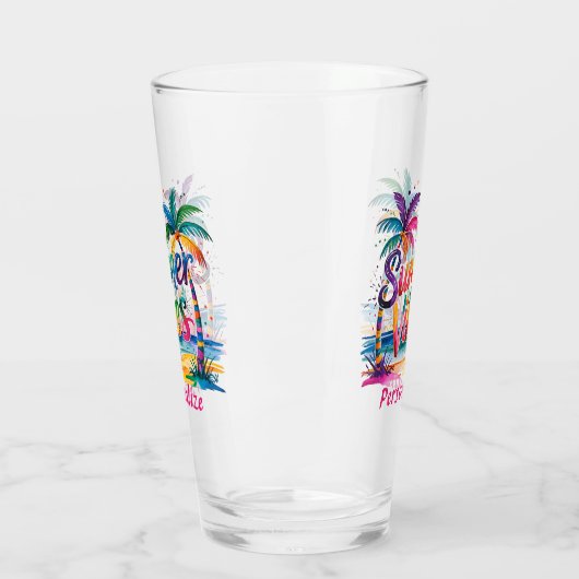 Zomer Vibes Tropische Palm Tree Oceaan Kleurrijk Glas (Links)