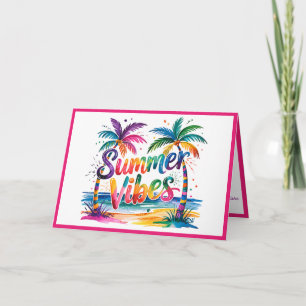 Zomer Vibes Tropische Palm Tree Oceaan Kleurrijk Kaart