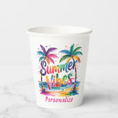 Zomer Vibes Tropische Palm Tree Oceaan Kleurrijk Papieren Bekers (Achterkant)