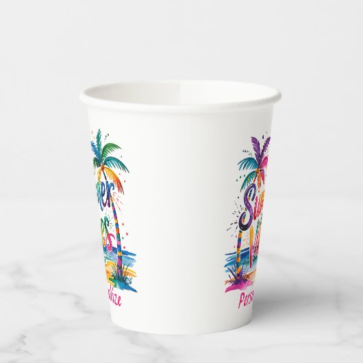 Zomer Vibes Tropische Palm Tree Oceaan Kleurrijk Papieren Bekers (Links)