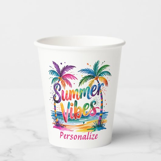 Zomer Vibes Tropische Palm Tree Oceaan Kleurrijk Papieren Bekers (Voorkant)