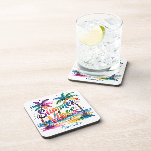 Zomer Vibes Tropische Palm Tree Ocean gepersonalis Bier Onderzetter (Rechterzijde)