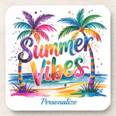 Zomer Vibes Tropische Palm Tree Ocean gepersonalis Bier Onderzetter (Voorkant)