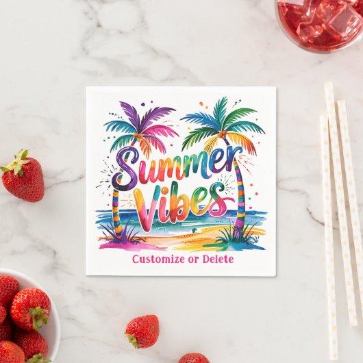 Zomer Vibes Tropische Palm Tree Ocean gepersonalis Servet (Insitu)