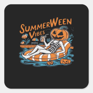 Zomer vibes voor Spooky Summer, Halloween Gift Vierkante Sticker