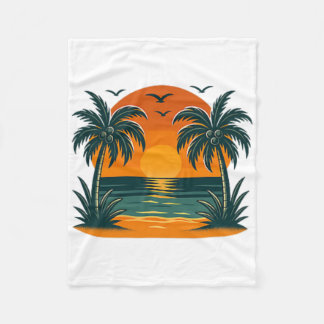 Zomer Vintage Tropisch Retro Zonsondergang Palmboo Fleece Deken