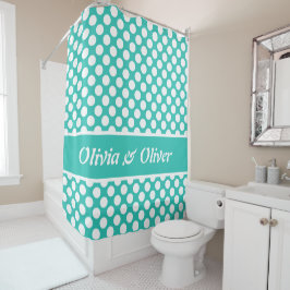 Zomer Voel Turquoise & Witte Polka Dot Patroon Douchegordijn