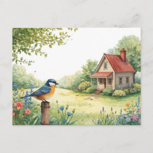 Zomer Vogel Natuurhuis Postkaart Aquarel