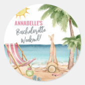 Zomer vrijgezellenfeest Schattige strand Ronde Sticker (Voorkant)