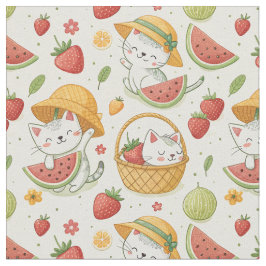 Zomer Vruchten Kat Patroon - Picknick Ontwerp voor Stof