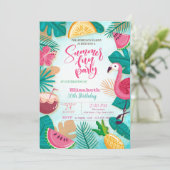 Zomer, vruchten, Palm Leaf Pool Birthday Party Kaart (Staand voorkant)