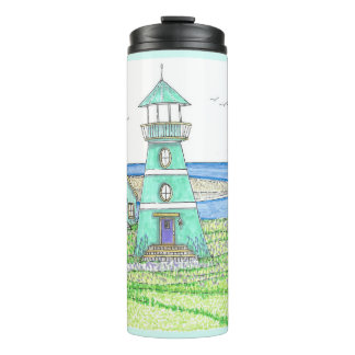 Zomer Vuurtoren 3; Thermokop met Blauwe Afwerking Thermosbeker