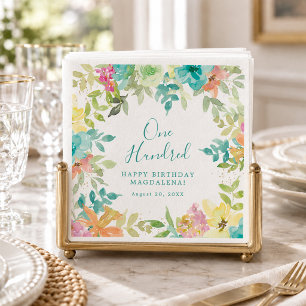 Zomer Watercolor Bloemstuk Aangepaste 100e Verjaar Servet