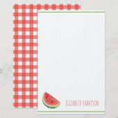 Zomer Watermeloen en Rode Gingham Strepen Briefpapier (Voorkant / Achterkant)