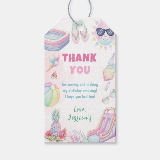 Zomer Waterslide Meisje Verjaardagsfeest Dank u Cadeaulabel (Voorkant)