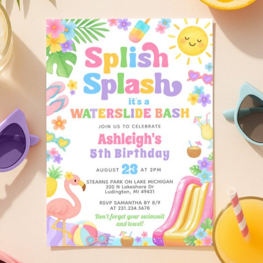 Zomer Waterslide Meisje Verjaardagsfeestje Kaart