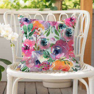 Zomer Waterverf Bloem Indigo Rood Roze Oranje Buitenkussen