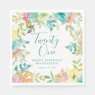 Zomer Waterverf Floral 21st Verjaardag Custom Servet