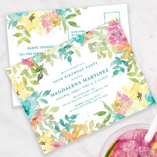 Zomer Waterverf Floral 50e Verjaardagsuitnodiging Briefkaart