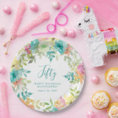 Zomer Waterverf Floral Custom 50e Verjaardag Papieren Bordje (Feest)
