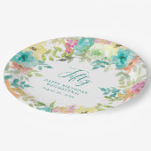 Zomer Waterverf Floral Custom 50e Verjaardag Papieren Bordje (Gekanteld)