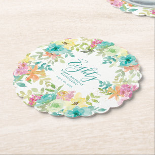 Zomer Waterverf Floral Custom 80e Verjaardag Kartonnen Onderzetters