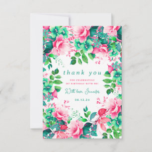 Zomer Waterverf Floral Verjaardag Dank u Bedankkaart