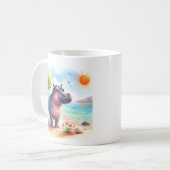 Zomer Waterverf Hippopotamus op het strand Koffiemok (Voorkant links)