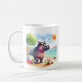 Zomer Waterverf Hippopotamus op het strand Koffiemok (Links)