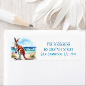 Zomer Waterverf Kangoeroe op het strand Etiket (Insitu)