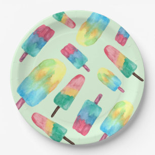 Zomer Waterverf Kleurrijke Popsicles Papieren Bordje