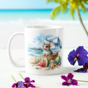 Zomer Waterverf Muis op het strand Koffiemok