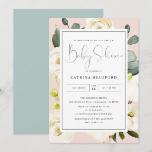 Zomer Waterverf Roze Floral Baby shower Kaart