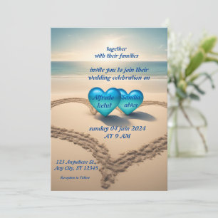 zomer waterverf strand oceaantinten blauw bruiloft kaart