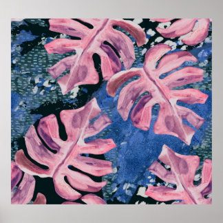 Zomer Waterverf Tropisch Grunge Patroon Poster