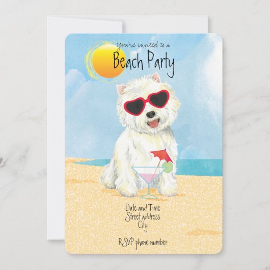 Zomer Westie Beach Party uitnodiging (Voorkant)
