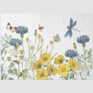 Zomer Wildbloem Bloemen Dragonfly Bee Blue Craft Tissuepapier