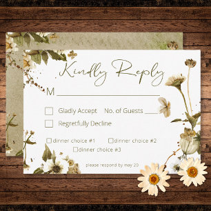 Zomer Wildbloemen & Daisies Bruiloft Drie Diner RSVP Kaartje