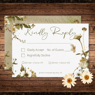 Zomer Wildbloemen & Daisies Bruiloft Twee Diner RSVP Kaartje