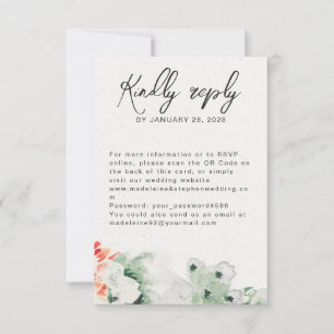Zomer Wildbloemen groen en oranje QR-code online RSVP Kaartje