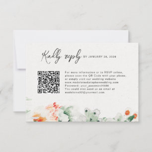 Zomer Wildbloemen groen en oranje QR-code online RSVP Kaartje