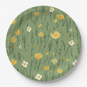 Zomer Wildbloemen op groen Papieren Bordje