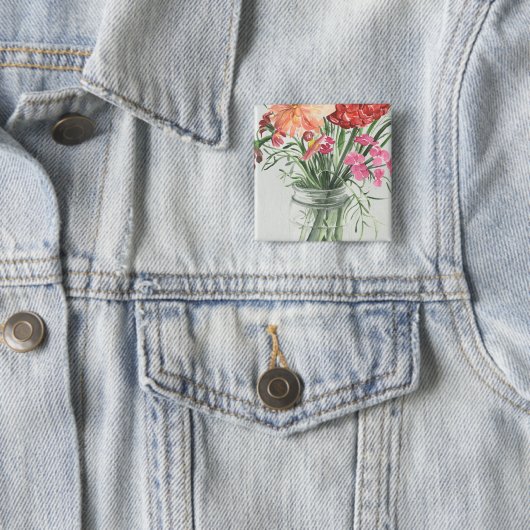 Zomer Wildbloemen - Pinks & Reds Vierkante Button 5,1 Cm (In situ)