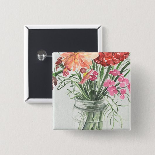Zomer Wildbloemen - Pinks & Reds Vierkante Button 5,1 Cm (Voorkant /achterkant)