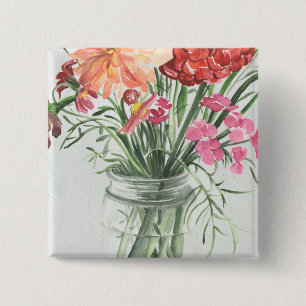 Zomer Wildbloemen - Pinks & Reds Vierkante Button 5,1 Cm