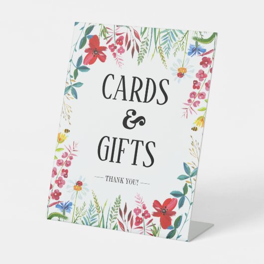 Zomer Wildbloemen Weddenskaarten en cadeaubonen Reclamebord Met Voetstuk (Voorkant)