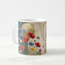 Zomer Wilde Bloemen Bij Botanische Collage Mok